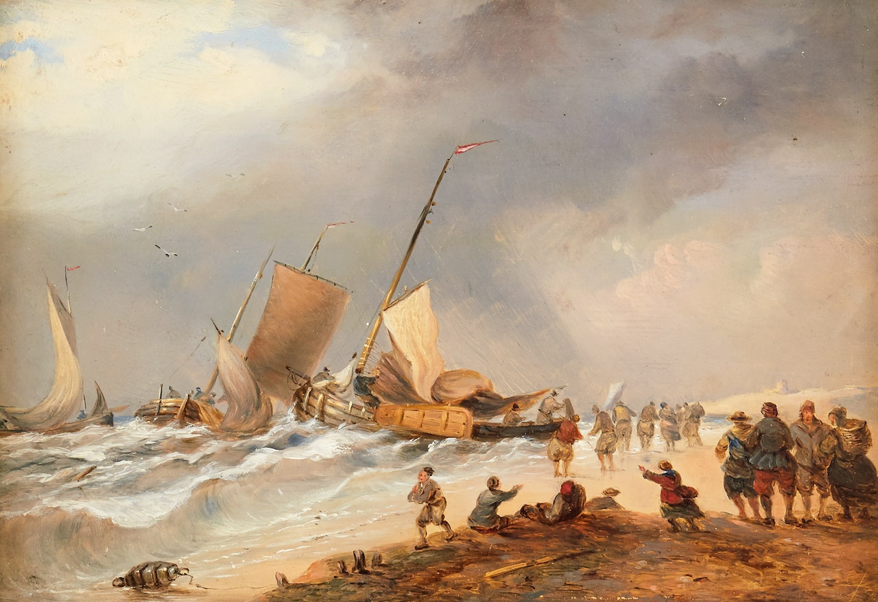 Ships on the coast by English School