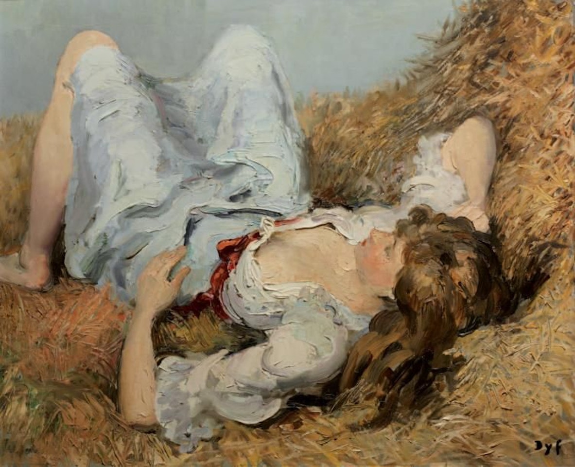 Girl lying in the hay by Marcel Dyf