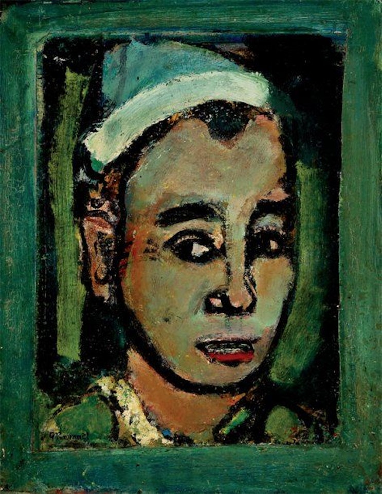 "Clown with white cap" by Georges Rouault