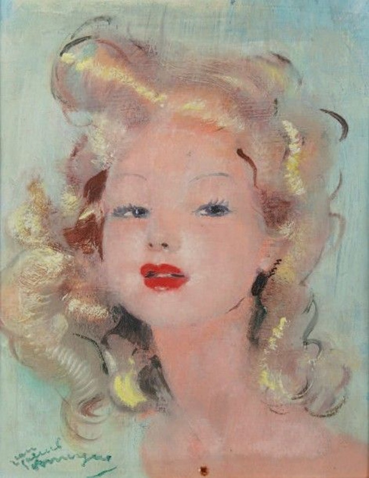 Portrait of a young blonde girl by Jean Gabriel Domergue