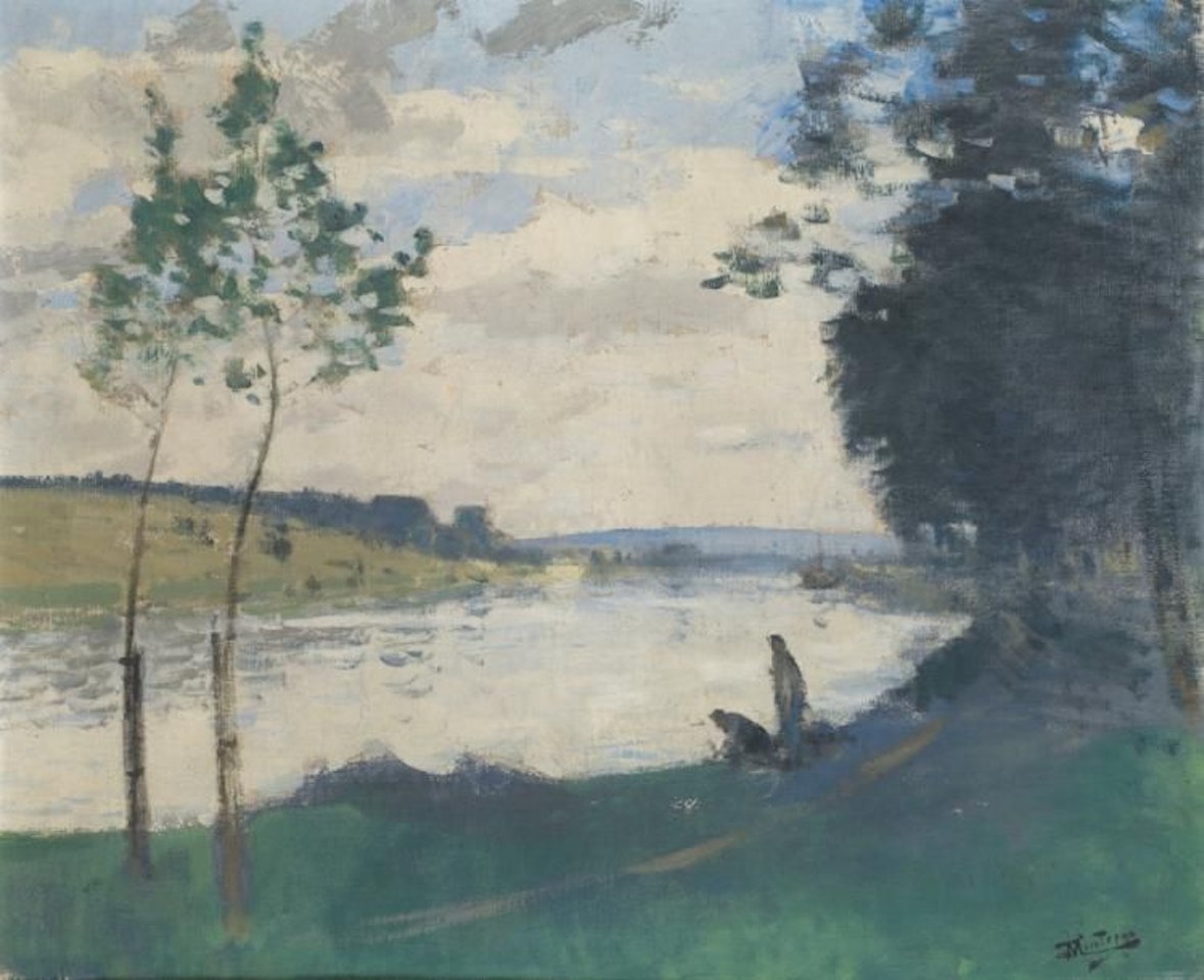 Live riverside in Moret-sur-Loing by Pierre Eugène Montezin