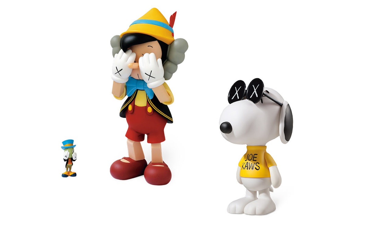 a. Pinocchio & Jiminy Cricket b. Joe Kaws Snoopy by Kaws