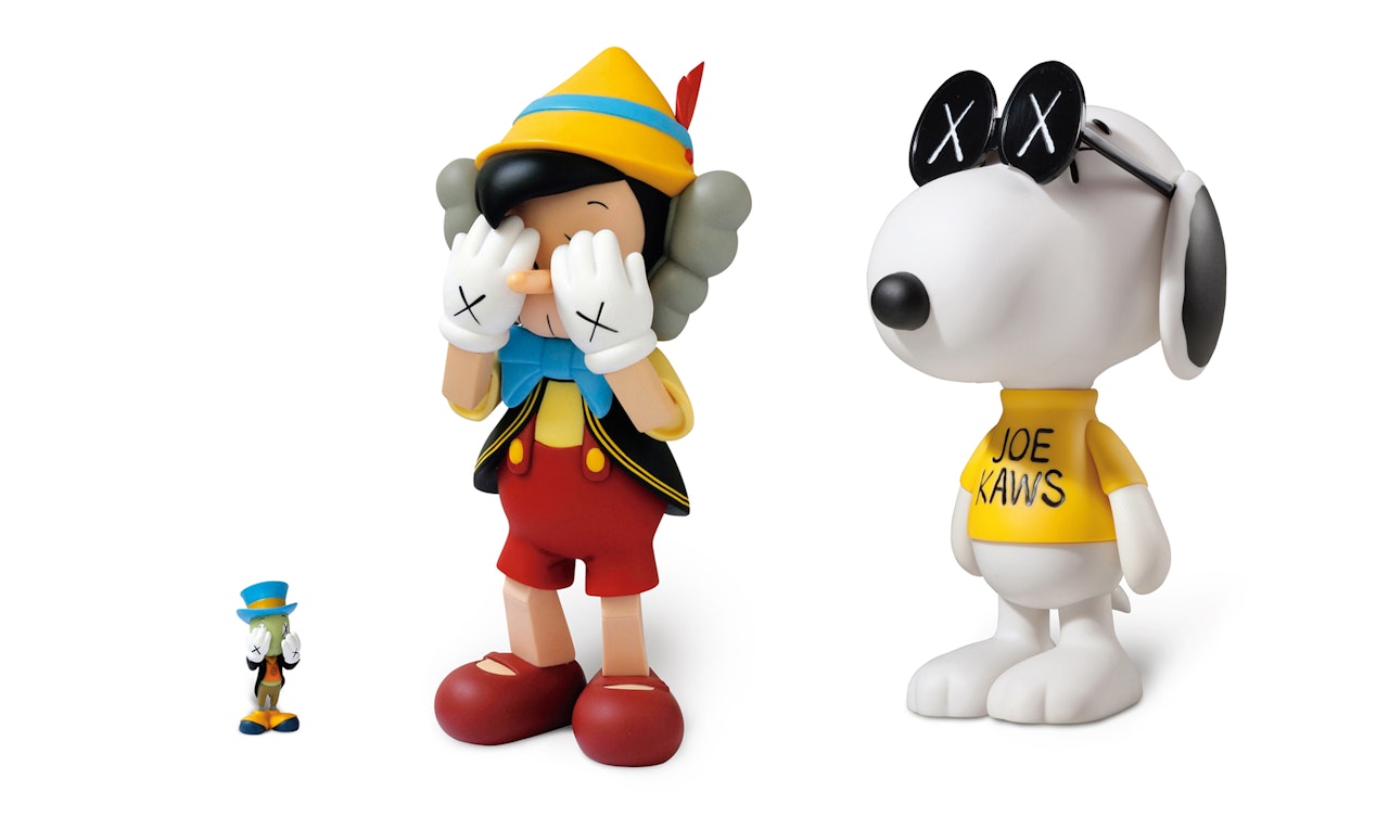 a. Pinocchio & Jiminy Cricket b. Joe Kaws Snoopy by Kaws