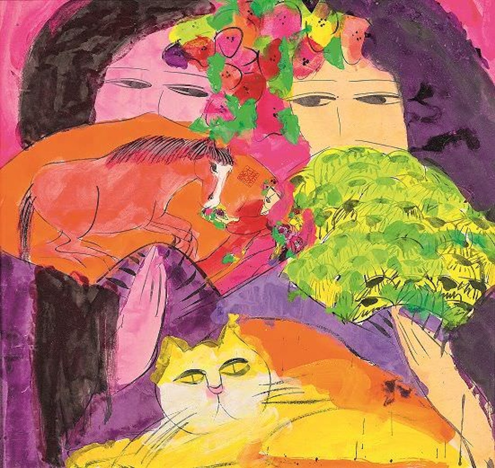 A Cat and Two Girls by Walasse Ting