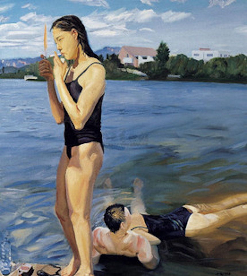 Smoking by the Water by Liu Xiaodong