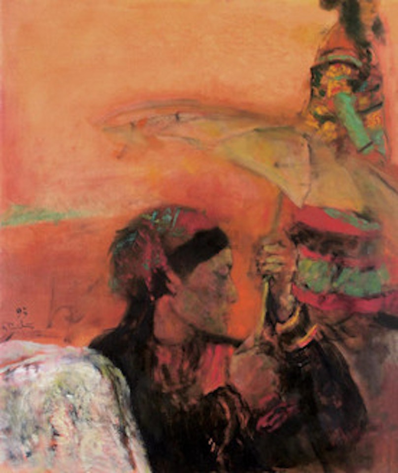Woman with a Yellow Umbrella by He Duoling