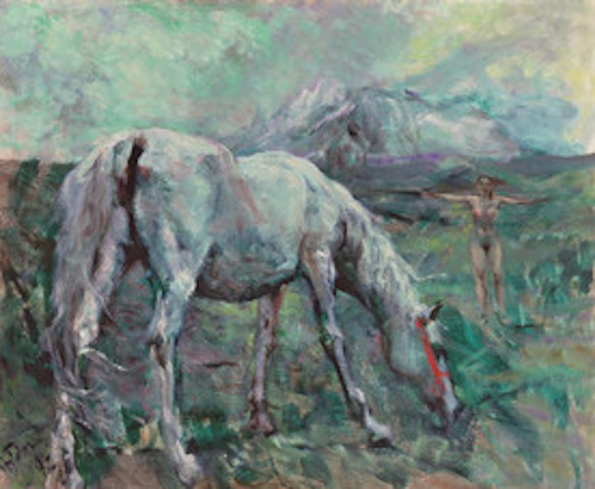 Woman and Horse with Open Arms by He Duoling