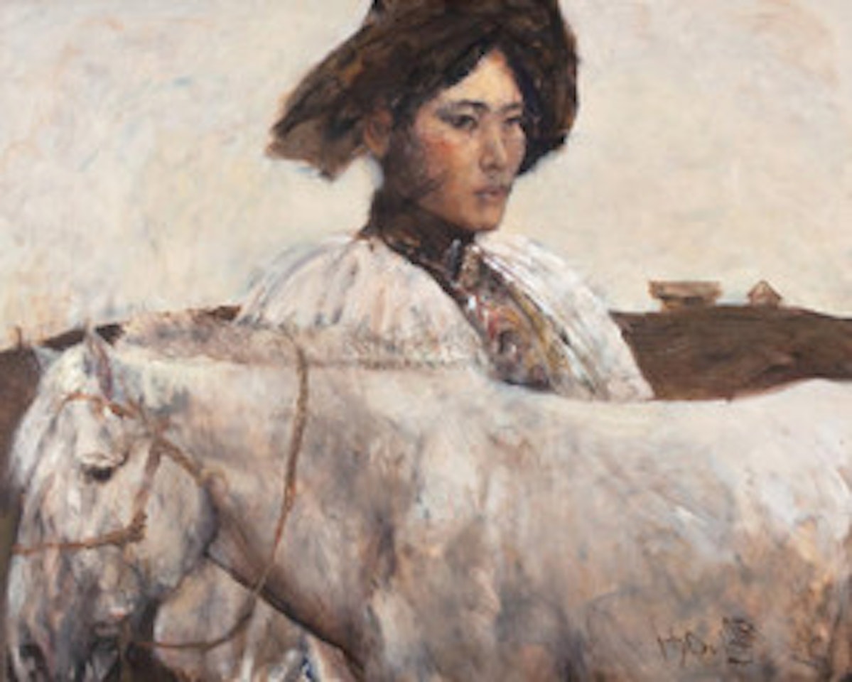 White horse and woman by He Duoling
