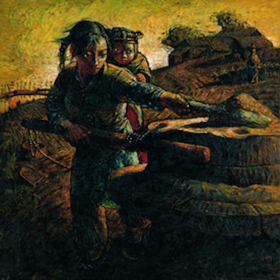 Peasant Woman Pushing the Mill by Luo Zhongli