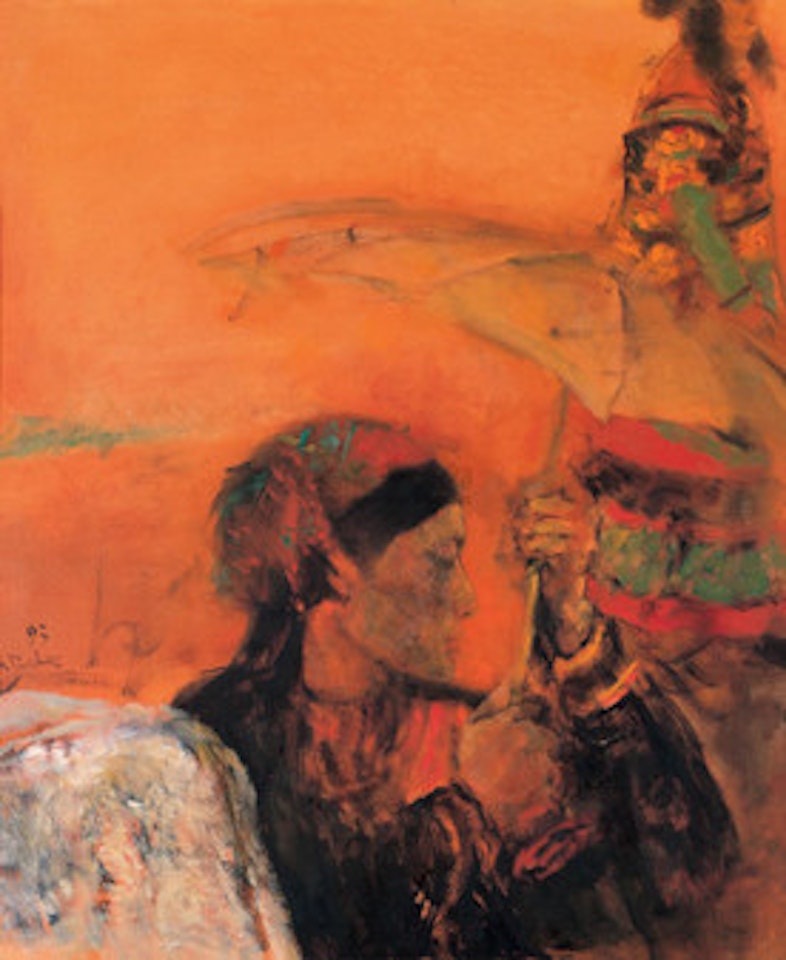 Woman Holding a Yellow Umbrella by He Duoling