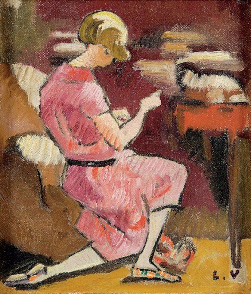 Young woman in a pink dress by Louis Valtat