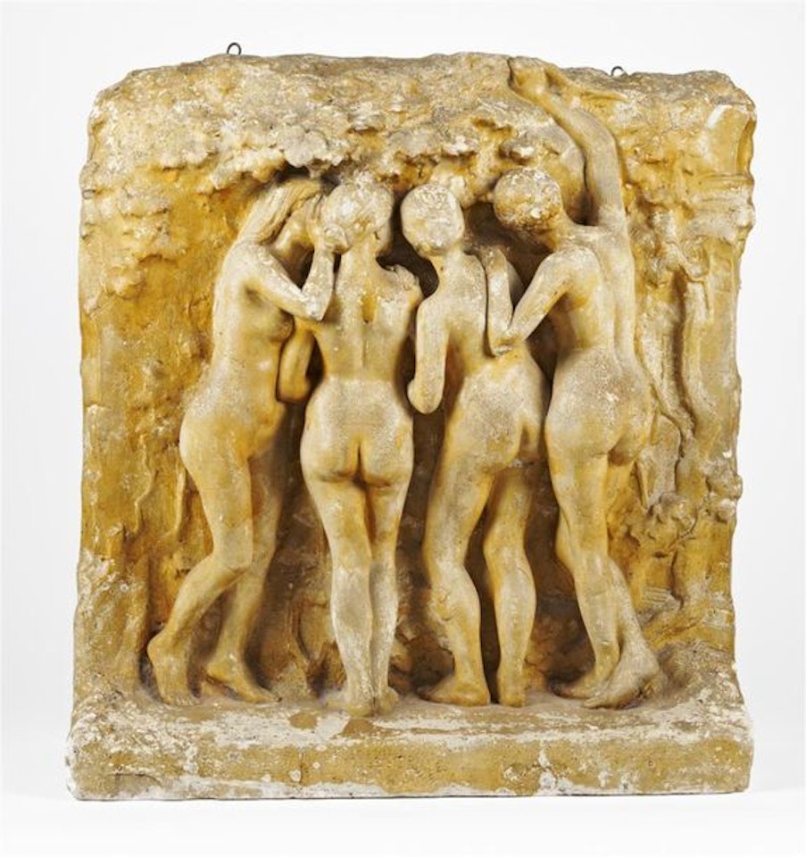 Four young naked women seen from behind under a frieze of ivy by French School