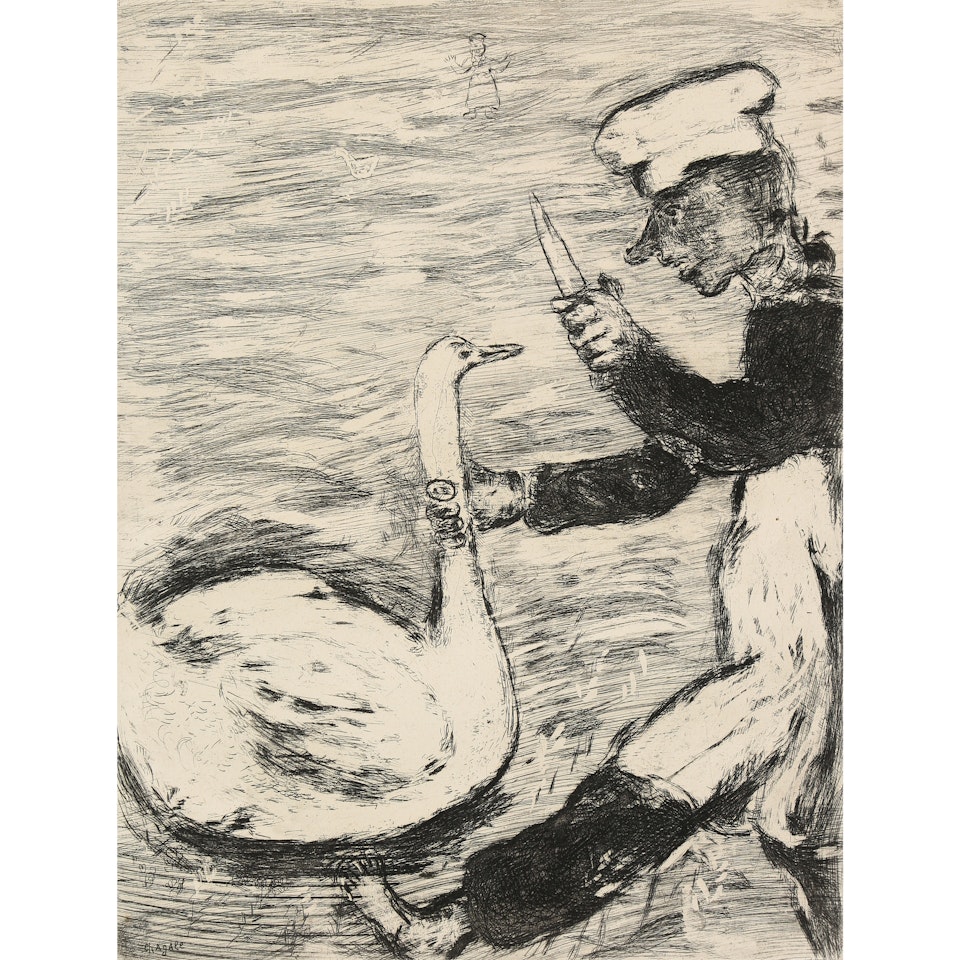 "Le Cigne et Le Cuisinier" (1927-1930); from "Les Fables de la Fontaine" by Marc Chagall