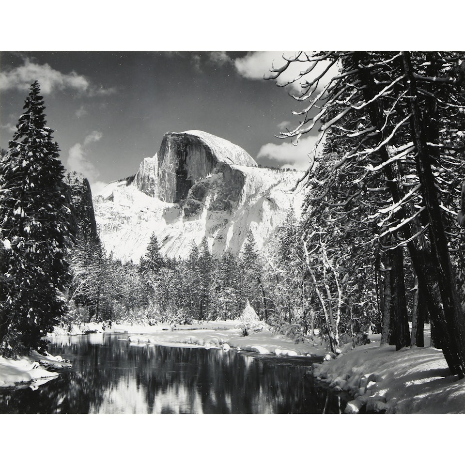 "Half Dome, Merced River, Winter, Yosemite Valley CA" by Ansel Adams
