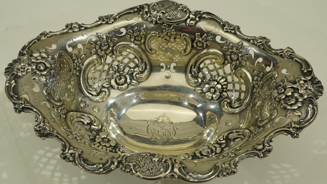 sterling silver pierced and footed dish by Tiffany & Co.