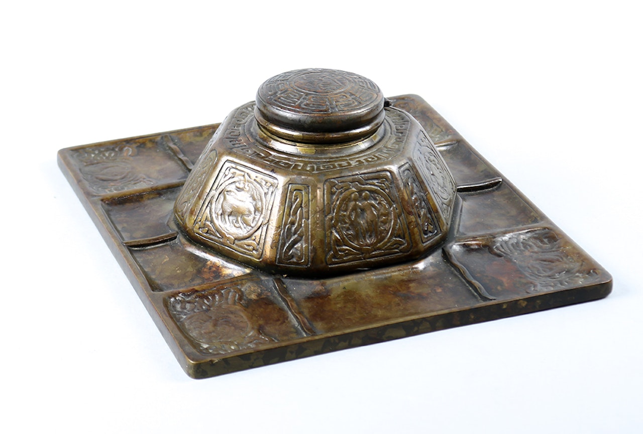 patinated bronze Zodiac inkwell by Tiffany Studios
