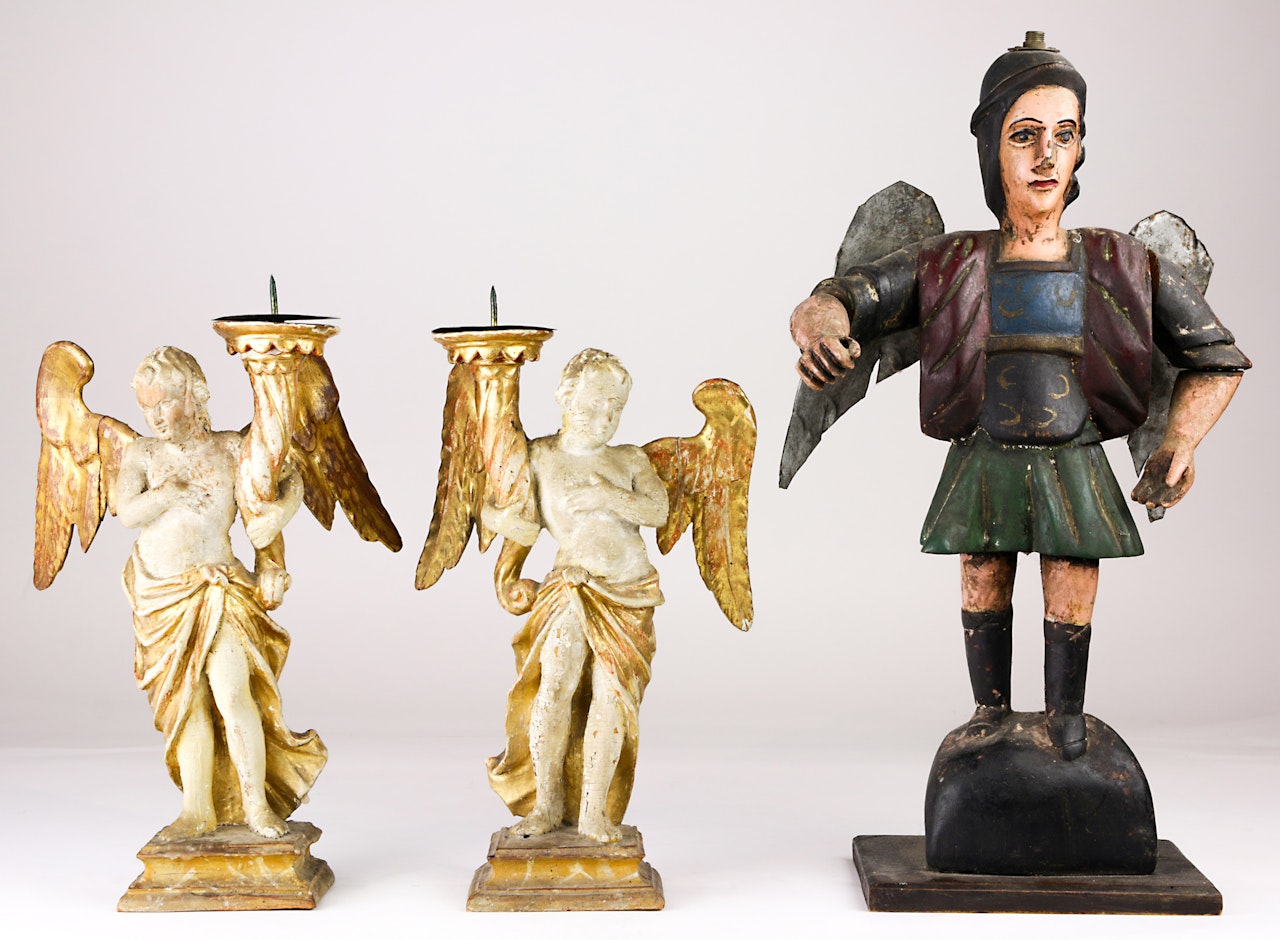 A pair of Baroque style partial gilt and pigment decorated figural candle prickets by Unknown (Baroque style)