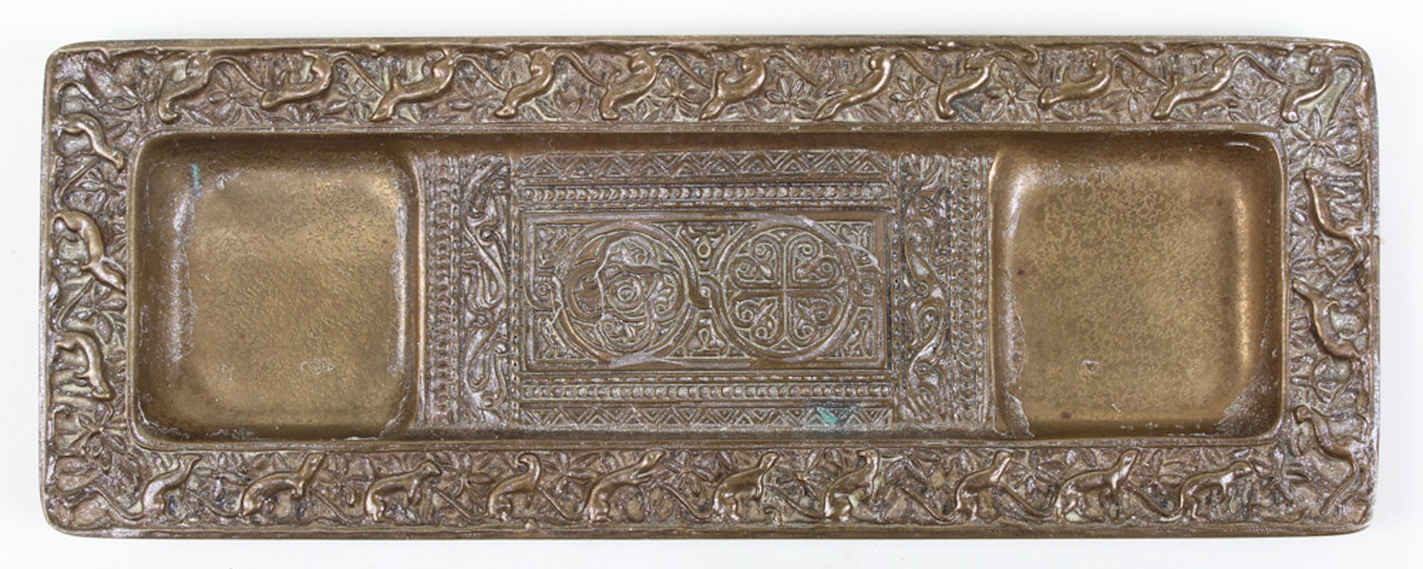 patinated bronze "Venetian" pen tray by Tiffany Studios