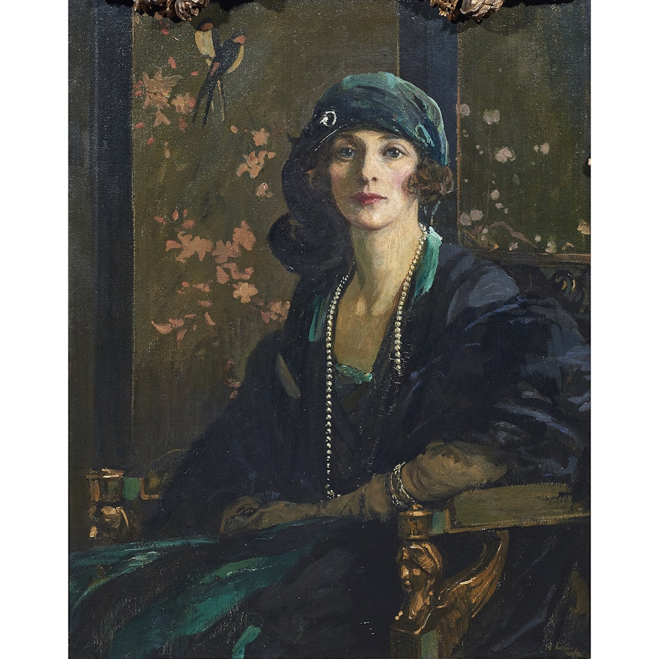 "The Lady in Black and Green (Mrs. Dudley Ward)" by John Lavery