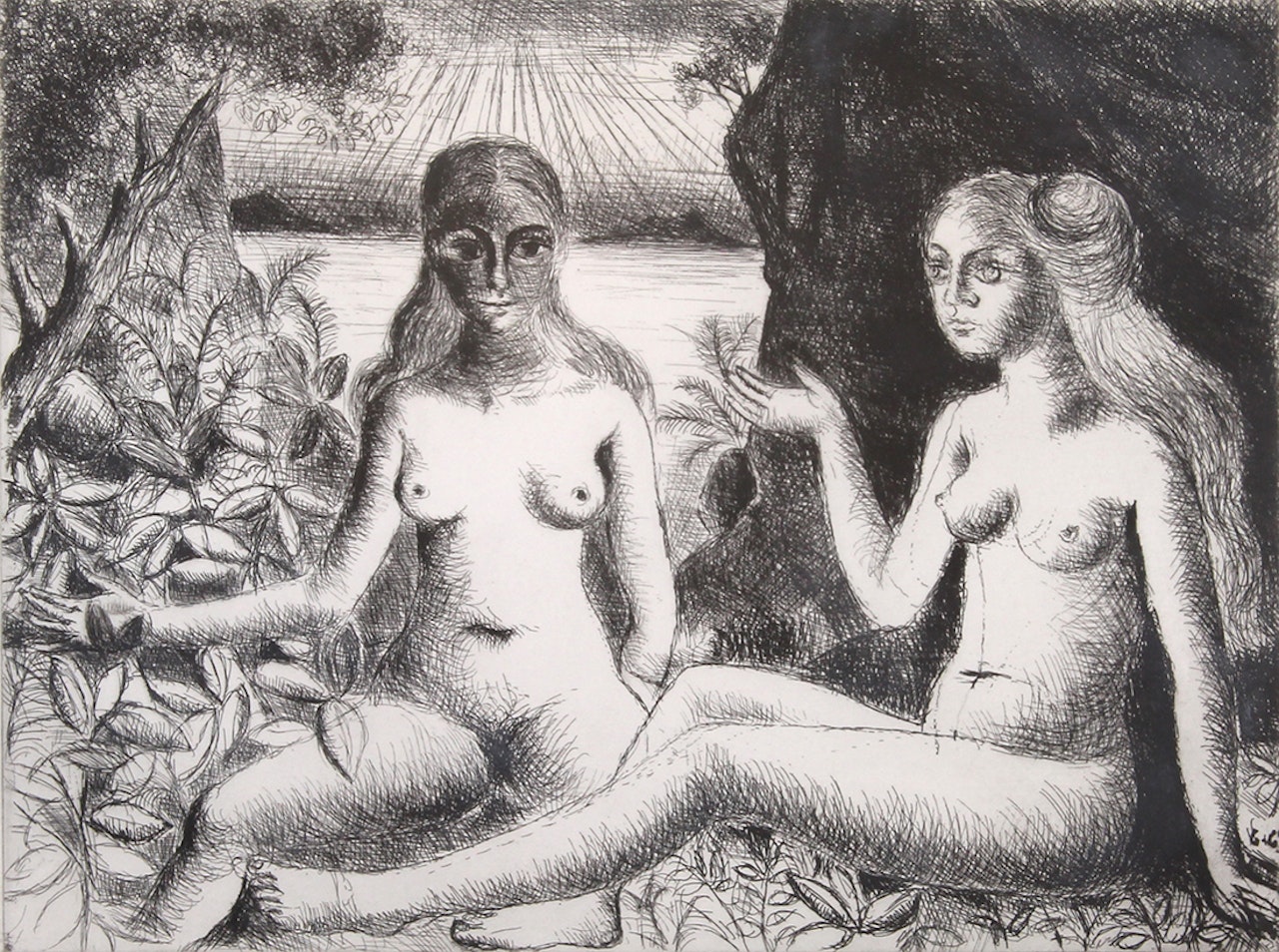 Untitled (Two Seated Figures) by Paul Delvaux