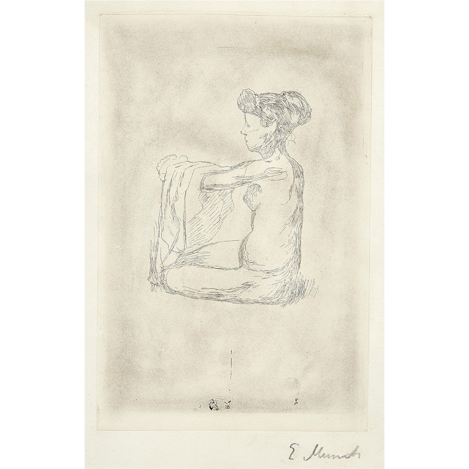 "Kvinne som tar linnetet pa" (Woman Putting on her Nightgown) by Edvard Munch