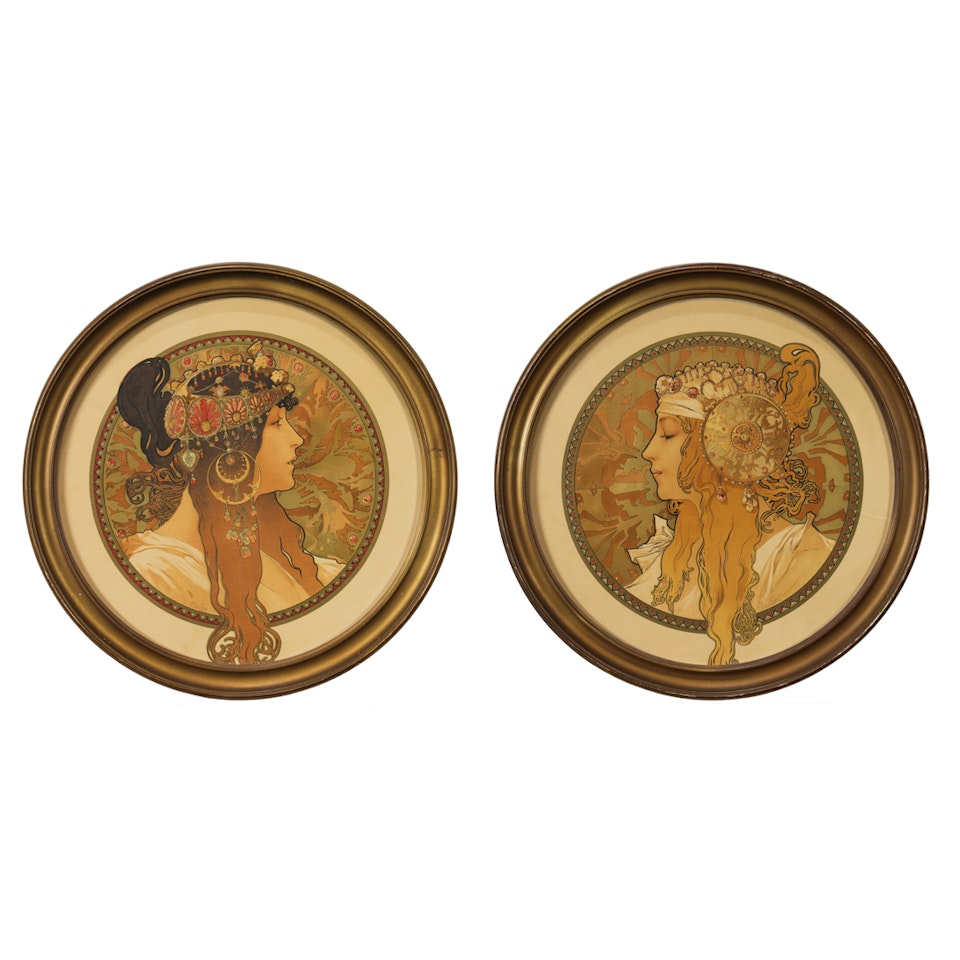 "Tete Byzantine" and "Brunette et Blonde" by Alphonse Mucha