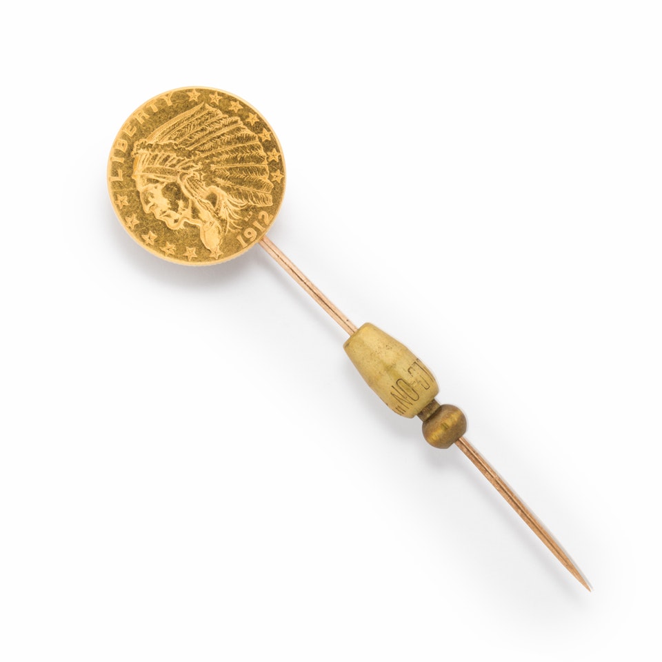 A 1912 United States 2 1/2 dollar and gold stick pin by Unknown Jewelry Maker