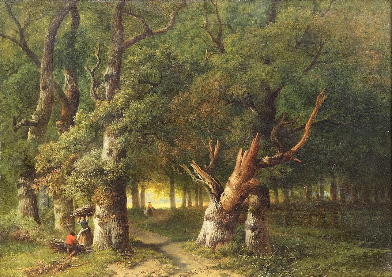 Wooded Scene with Figures by Barend Cornelis Koekkoek