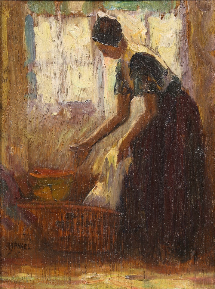 Untitled (Interior Scene with Figure Washing Clothes) by Joseph Raphael
