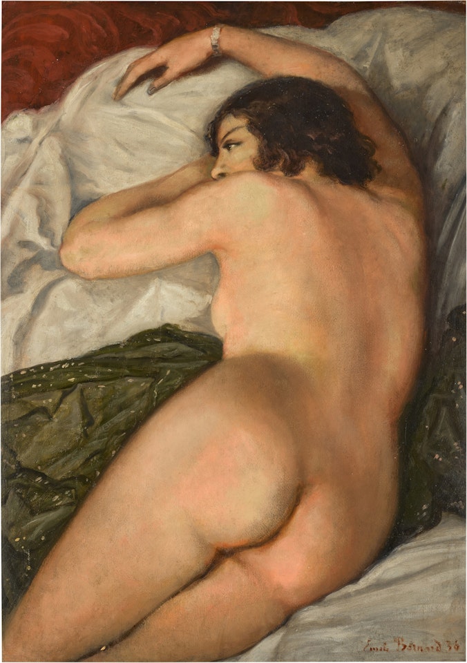 Nu de dos sur divan vert by Emile Bernard