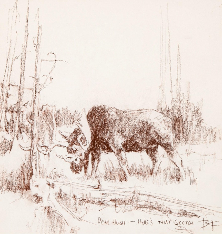 Untitled (Moose Rubbing Antlers) by Bob Kuhn