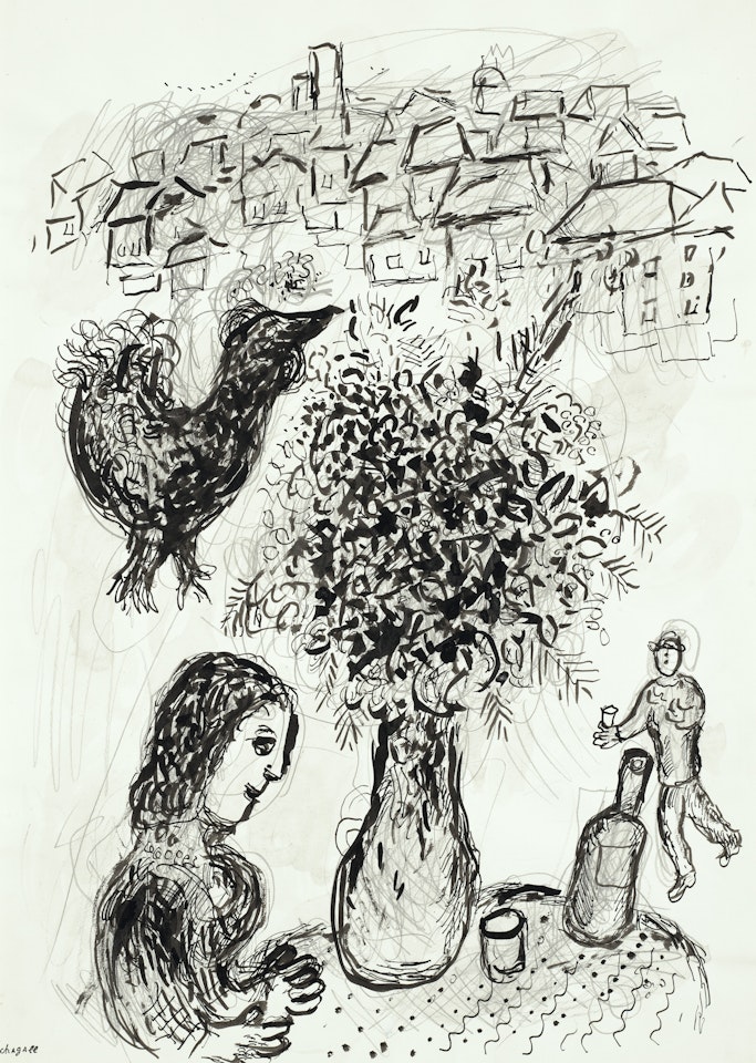 Esquisse pour la lithographie "Le Bouquet rose" (M.979) by Marc Chagall