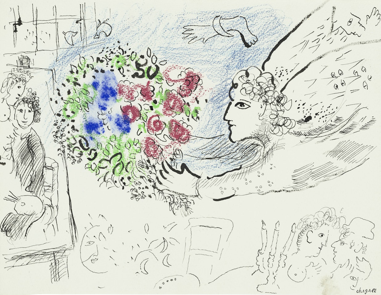 L"Ange au bouquet en visite à l"atelier by Marc Chagall