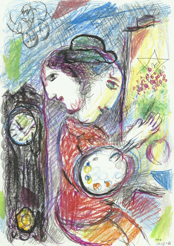 Le Peintre au double-profil et l"horloge by Marc Chagall