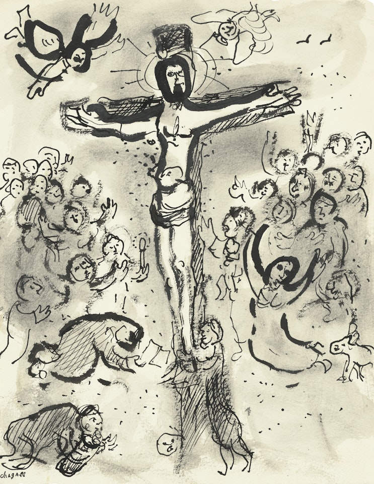 Crucifixion sur fond gris by Marc Chagall