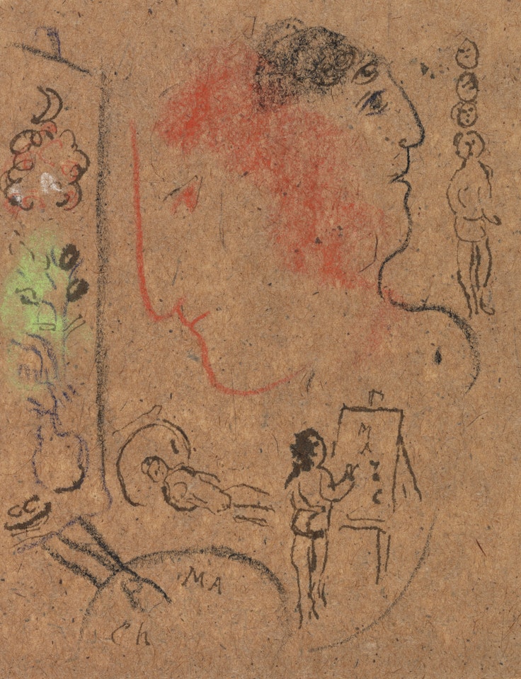 Peintre au double-profil rose et noir by Marc Chagall