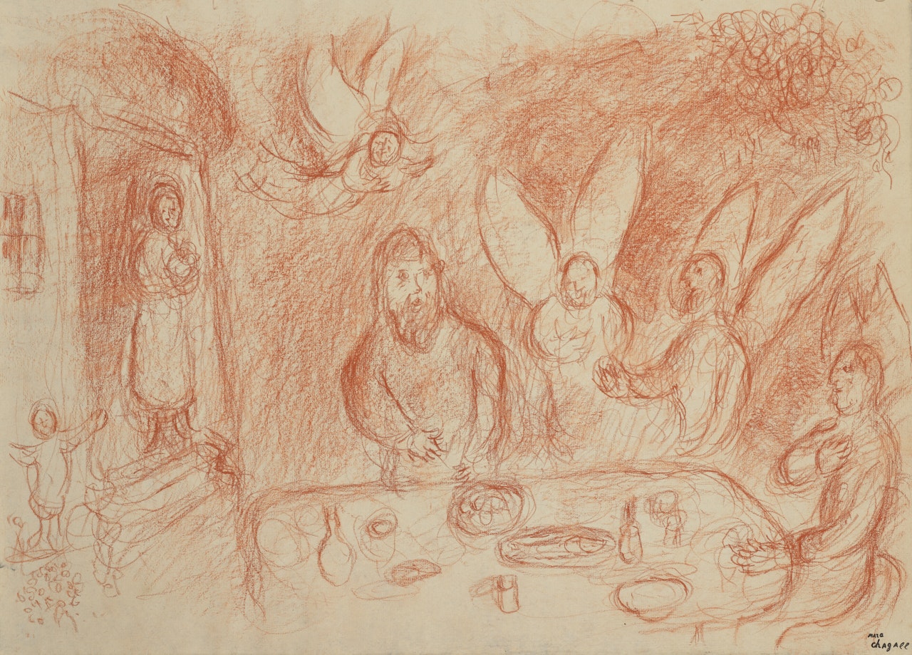 Abraham et les trois anges en visite by Marc Chagall