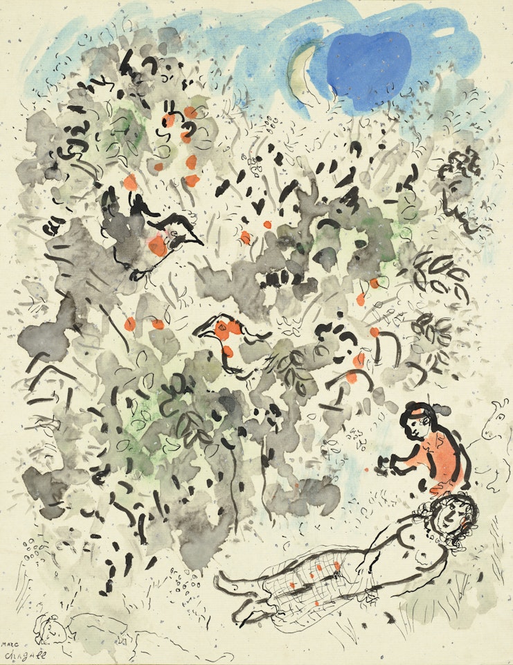 Scène champêtre sous l"arbre, le soir by Marc Chagall