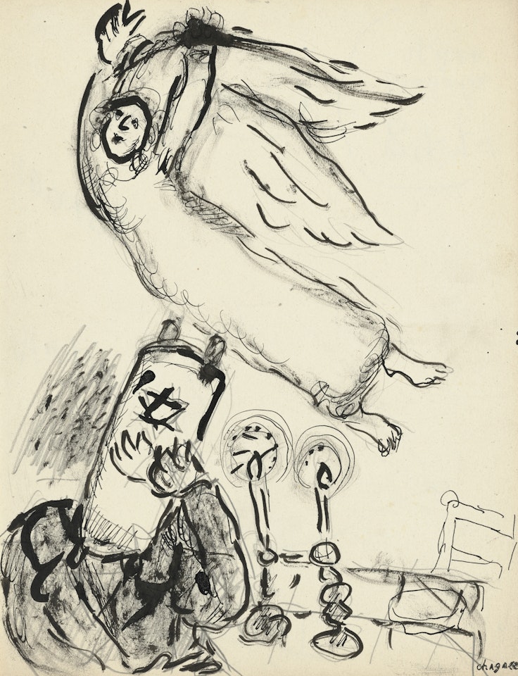 L"Ange au-dessus de l"homme à la tête de Torah by Marc Chagall