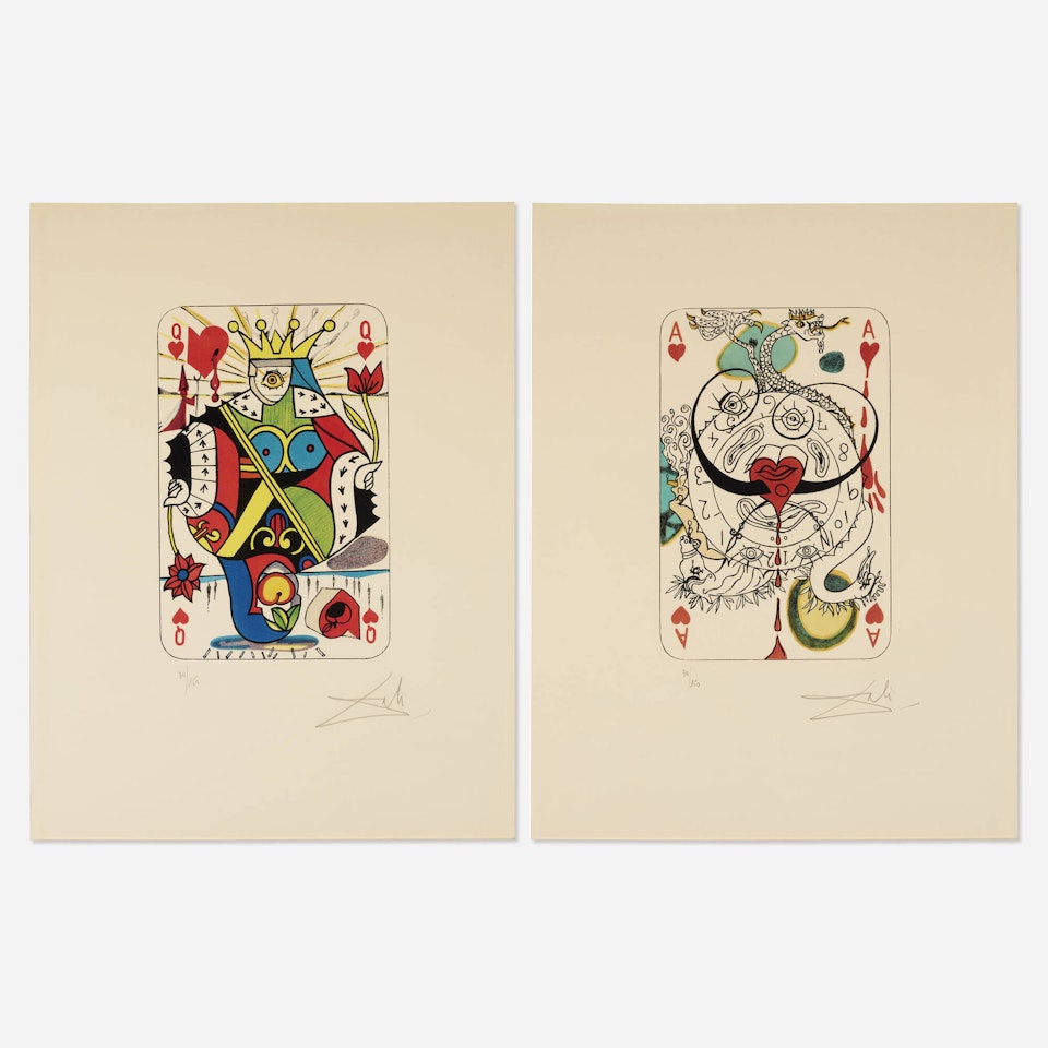 Queen of Hearts; Ace of Hearts (two works from the Playing Cards series) by Salvador Dali