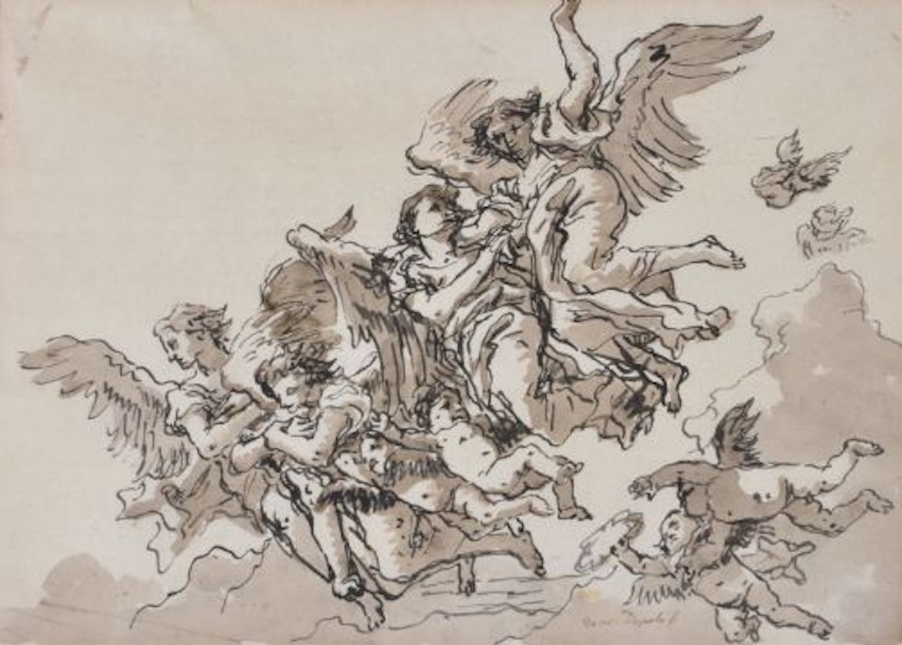 Angels and Putti with a Victor"s Crown by Giovanni Domenico Tiepolo