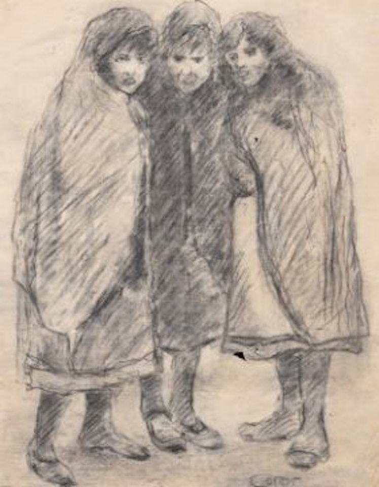 Three huddled figures by William Conor