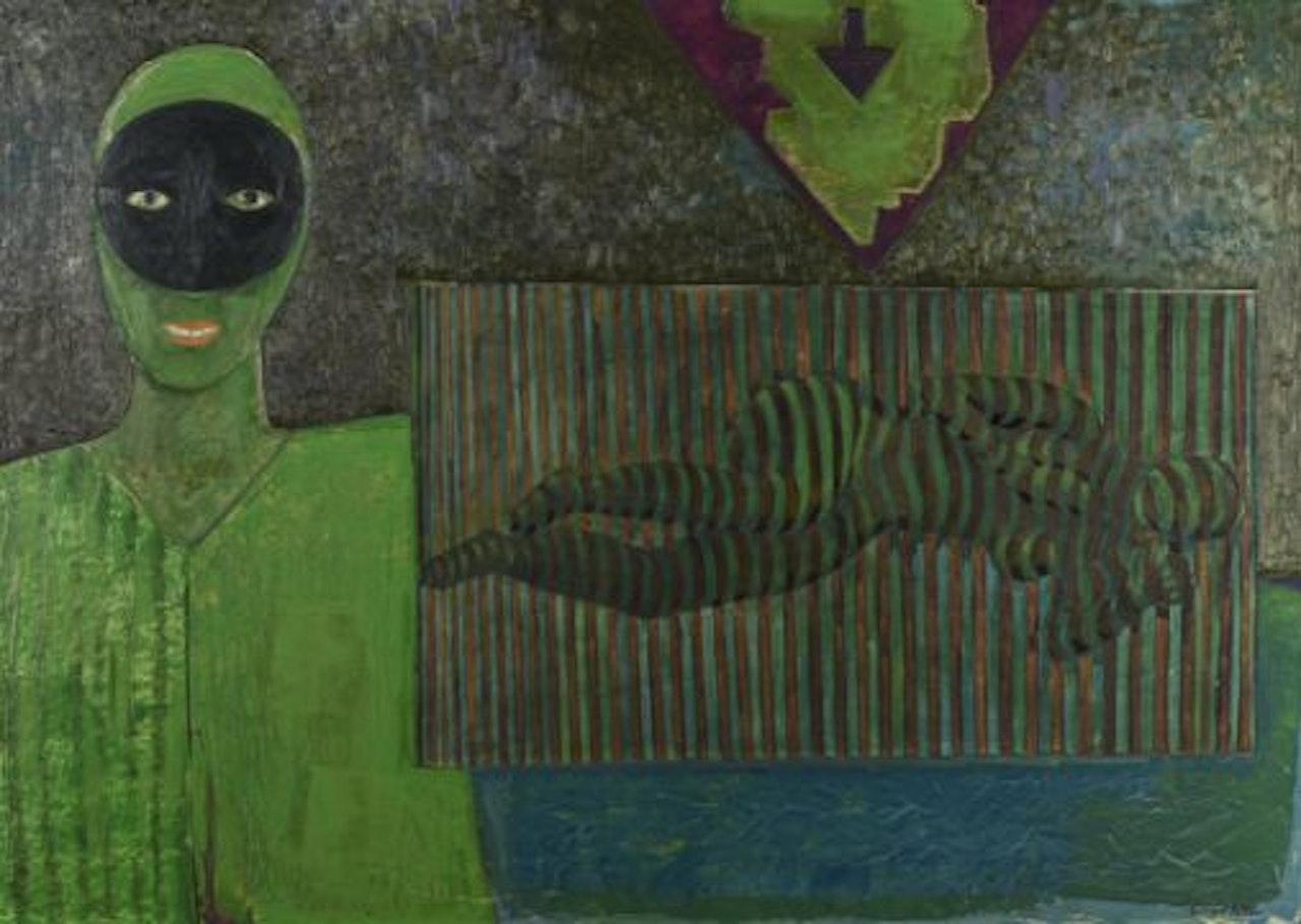 Masked figure and nude by Gerard Dillon