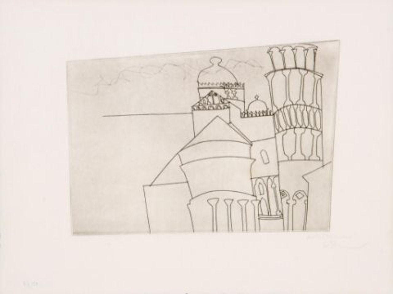 Pisa as Intended (a.c.61) etching by Ben Nicholson, O.M.