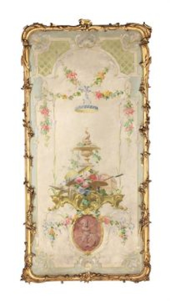 A PASTORAL ALLEGORY WITH A MEDALLION WITH AN ANGEL AND FLOWER GARLANDS IN A CARTOUCHE by French School
