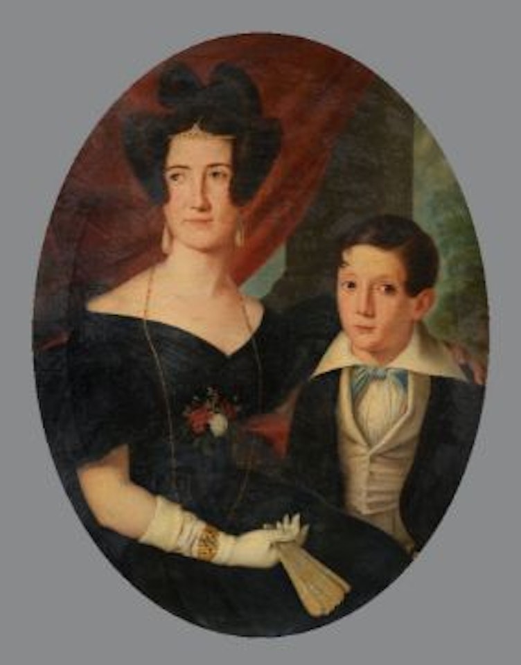 Frances Slack (1820-1861) , and her son Humphrey Lamplough Hervey;Humphrey Archer Hervey, Frances Slack"s husband by Continental School