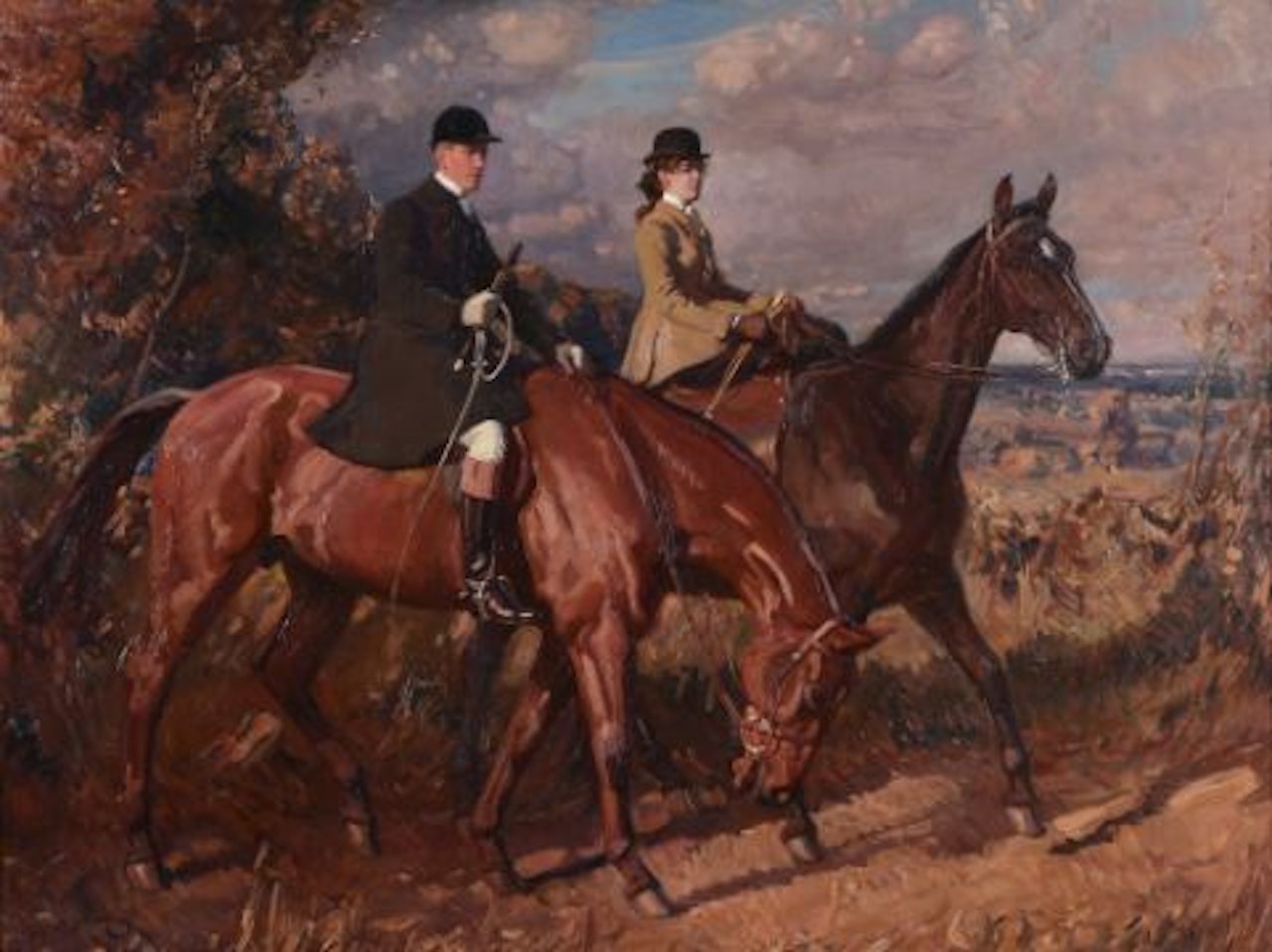 Going to The Meet, Captain. F. G Chamberlin and his sister on Mousehold Heath, Norwich by Alfred James Munnings