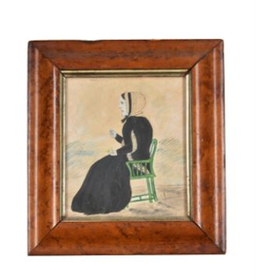 A lady taking snuff, seated in a green Windsor chair by English School