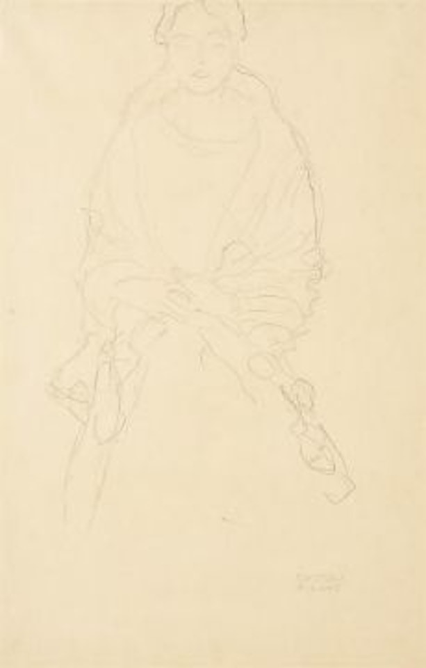 Sitzende Von Vorne, Die Hande Ineinander Gelegt (Studie Zum Bildnis Fraulein Lieser) Seated Woman with Cupped Hands Seen from the Front (Study for the Portrait of Miss Lieser) by Gustav Klimt