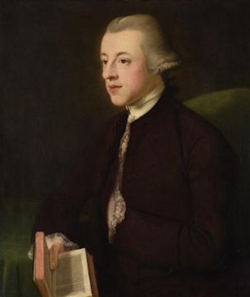 Portrait of a lady seated, holding flowers; Portrait of a gentleman reading a book by English School